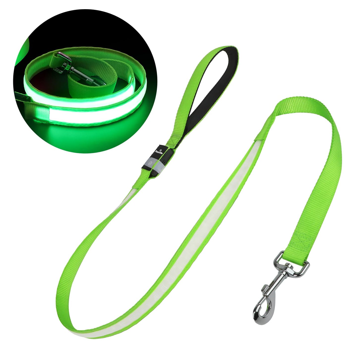 PetsVibe Illuminated lead for dogs. USB Rechargeable LED Flashing Dog Leash - Durable, High-Visibility, Eco-Friendly for Safe Night Walks