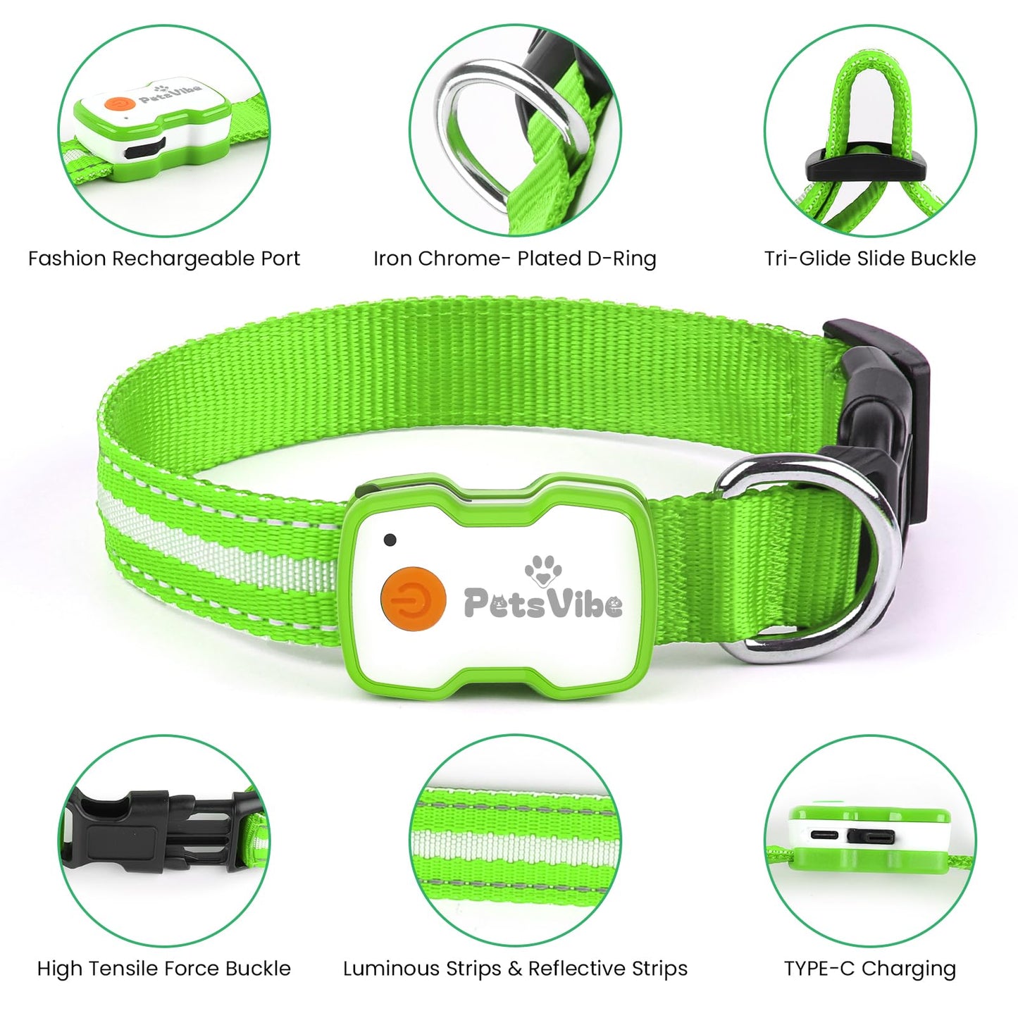 PetsVibe Illuminated Collar for Dogs. USB Rechargeable LED Flashing Dog Collar - Durable, High-Visibility, Eco-Friendly for Safe Night Walks