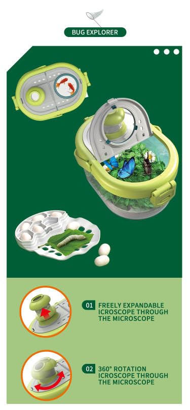 LittleCub Bug Hunting Kits for Children - 10 Pcs Bug Catcher for kids, Kids Insect Explorer kit, Educational Toys includes an Observation Box, Magnifier, Compass, Tweezers, Flashlight, and Net Bag