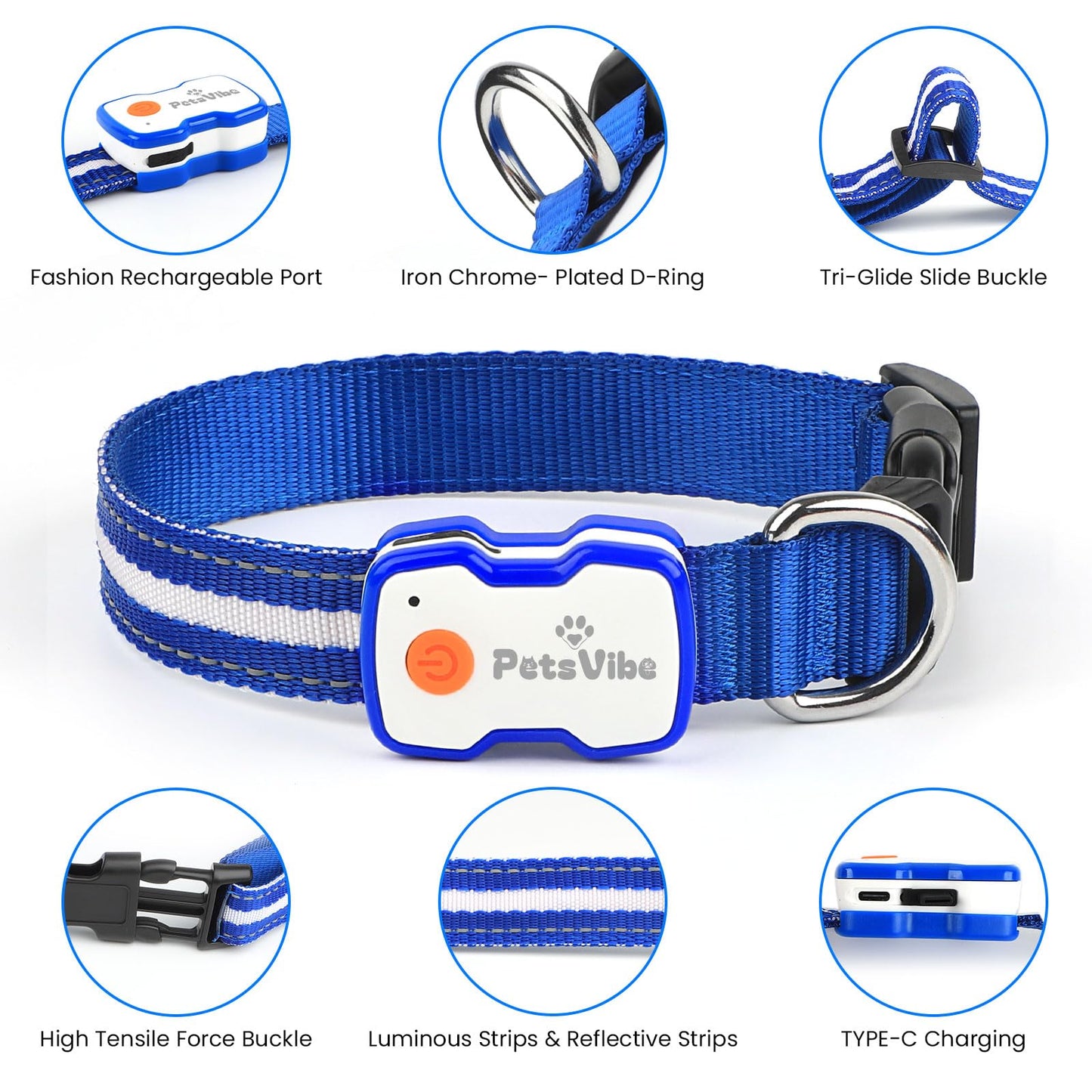 PetsVibe Illuminated Collar for Dogs. USB Rechargeable LED Flashing Dog Collar - Durable, High-Visibility, Eco-Friendly for Safe Night Walks