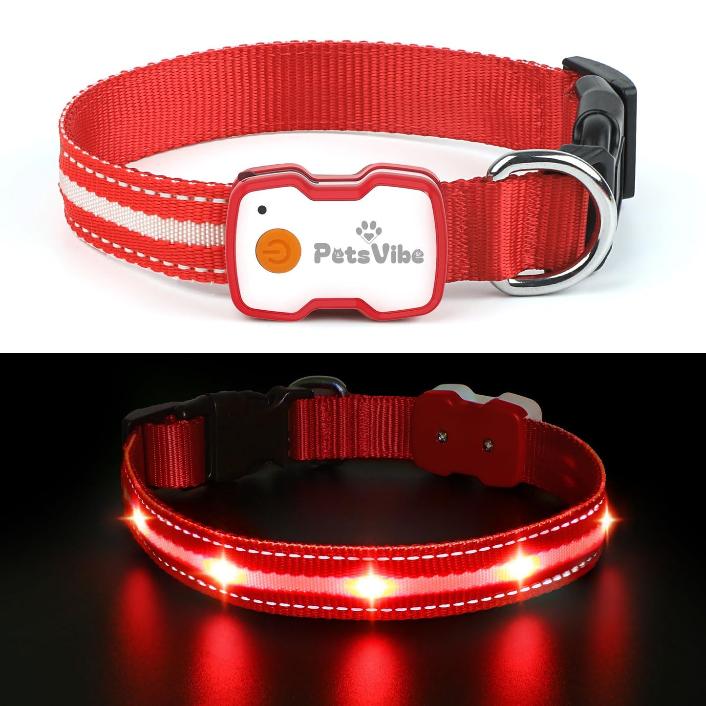 PetsVibe Illuminated Collar for Dogs. USB Rechargeable LED Flashing Dog Collar - Durable, High-Visibility, Eco-Friendly for Safe Night Walks