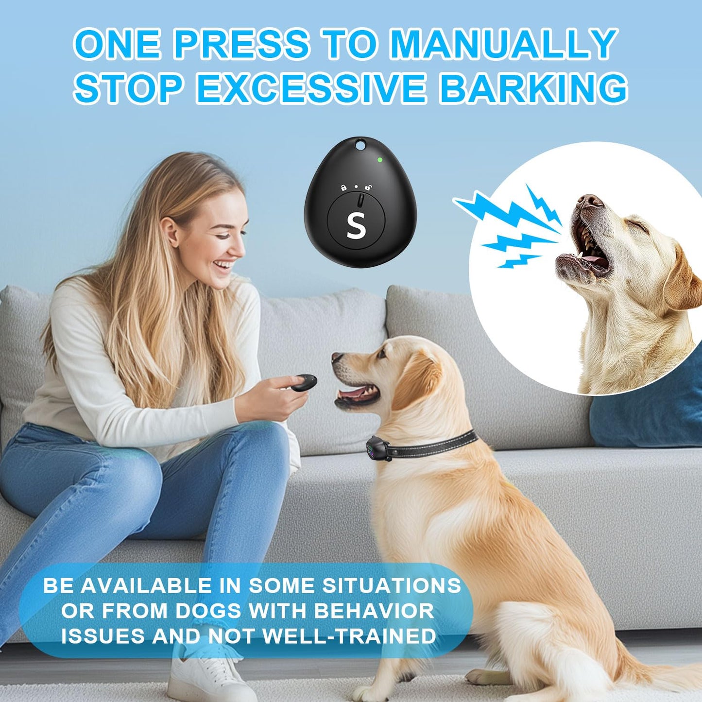 PetsVibe 2-in-1 Anti Bark Collar – Fully Automatic + Optional Manual Remote Control, No Shock, Dual Vibration, 7 Modes, Humane Dog Training, Waterproof, Rechargeable, Cuttable Strap