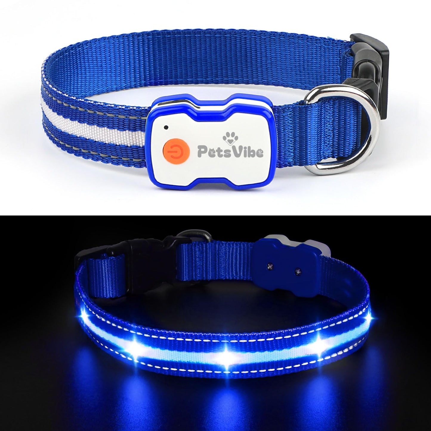 PetsVibe Illuminated Collar for Dogs. USB Rechargeable LED Flashing Dog Collar - Durable, High-Visibility, Eco-Friendly for Safe Night Walks