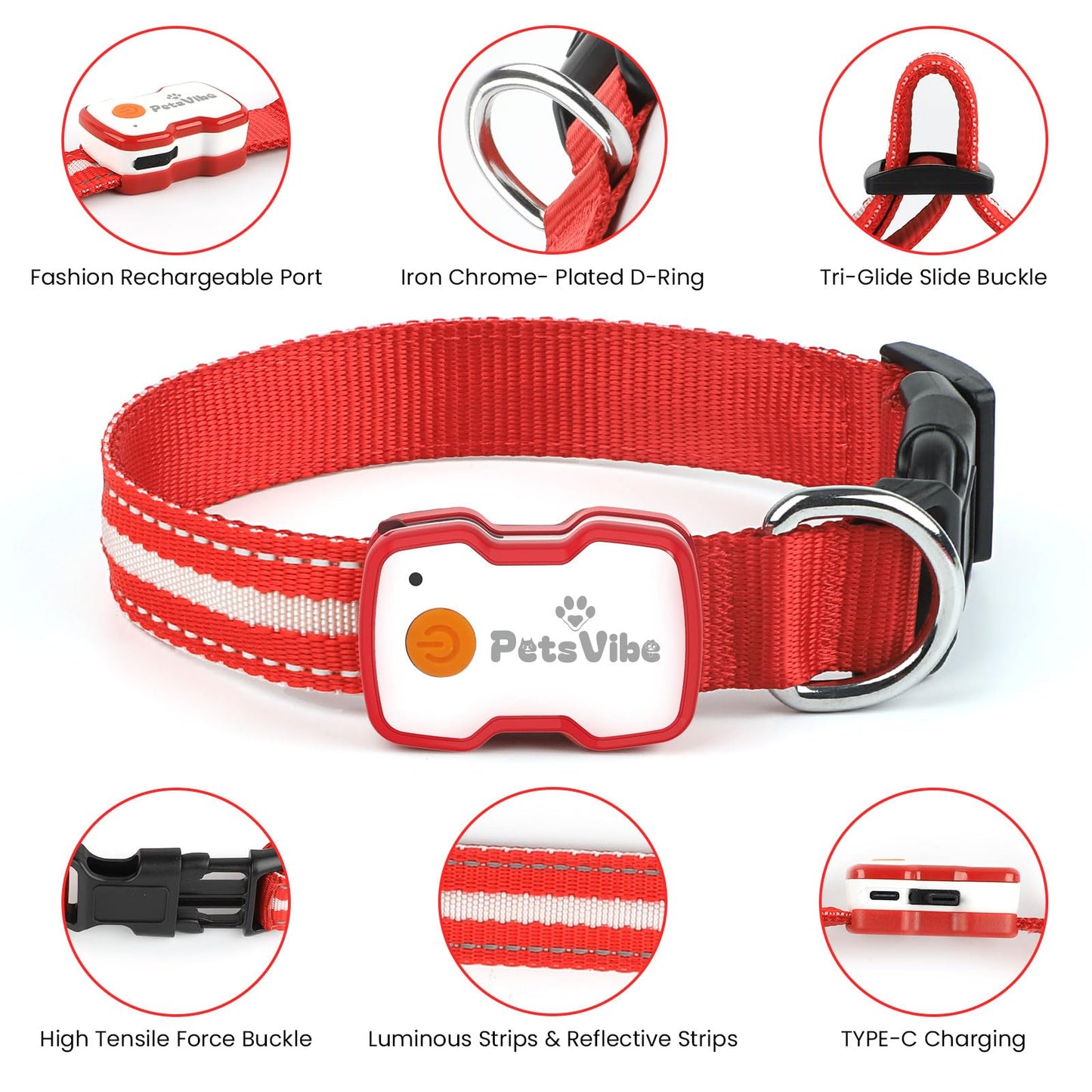 PetsVibe Illuminated Collar for Dogs. USB Rechargeable LED Flashing Dog Collar - Durable, High-Visibility, Eco-Friendly for Safe Night Walks