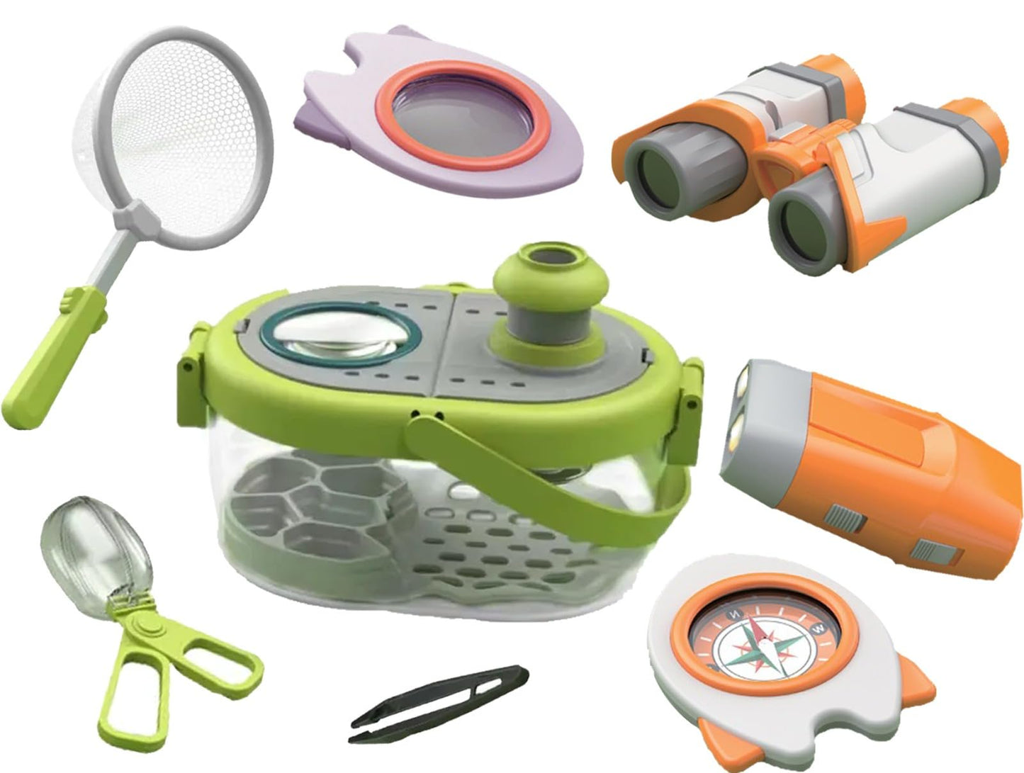LittleCub Bug Hunting Kits for Children - 10 Pcs Bug Catcher for kids, Kids Insect Explorer kit, Educational Toys includes an Observation Box, Magnifier, Compass, Tweezers, Flashlight, and Net Bag